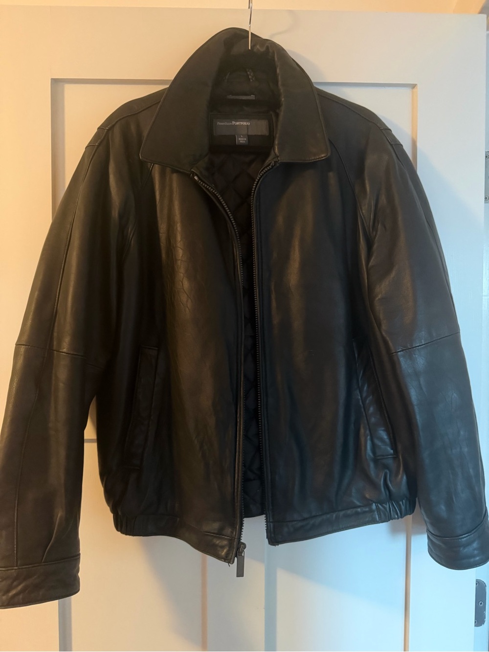 Perry Ellis Genuine Leather Jacket with Quilted Lining